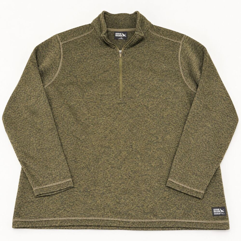 Eddie Bauer Men's 2XL Quarter Zip Pullover Green Heather 100% Polyester